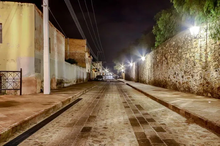 Framed Print : The streets of downtown Queretaro, Mexico at night