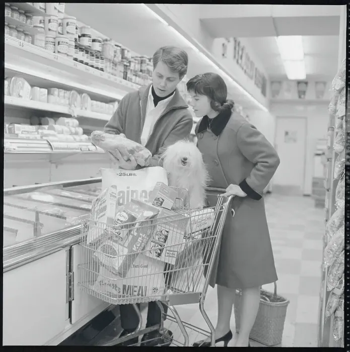 Framed Print : Strickler Couple Shopping in Grocery Store Framed Print : Strickler Couple Shopping in Grocery Store
