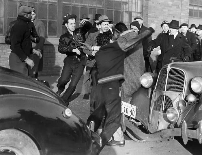 Framed Print : Strikers Attack Man Crossing Picket Line Framed Print : Strikers Attack Man Crossing Picket Line
