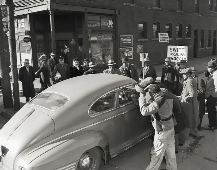 Framed Print : Strikers Block Car from Passing Picket Framed Print : Strikers Block Car from Passing Picket