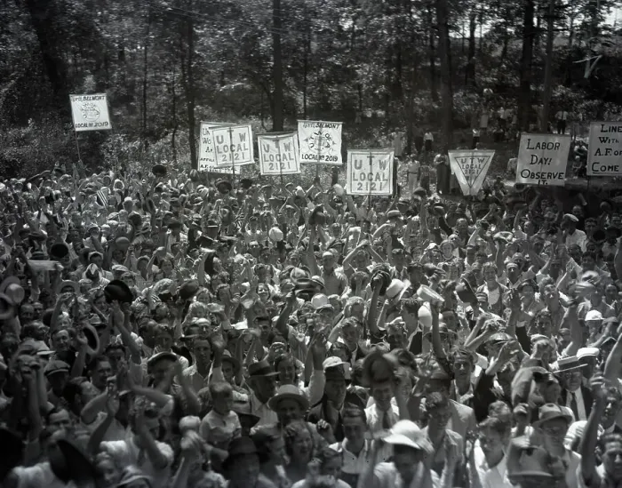 Framed Print : Strikers Cheering During Labor Day Celebration Framed Print : Strikers Cheering During Labor Day Celebration