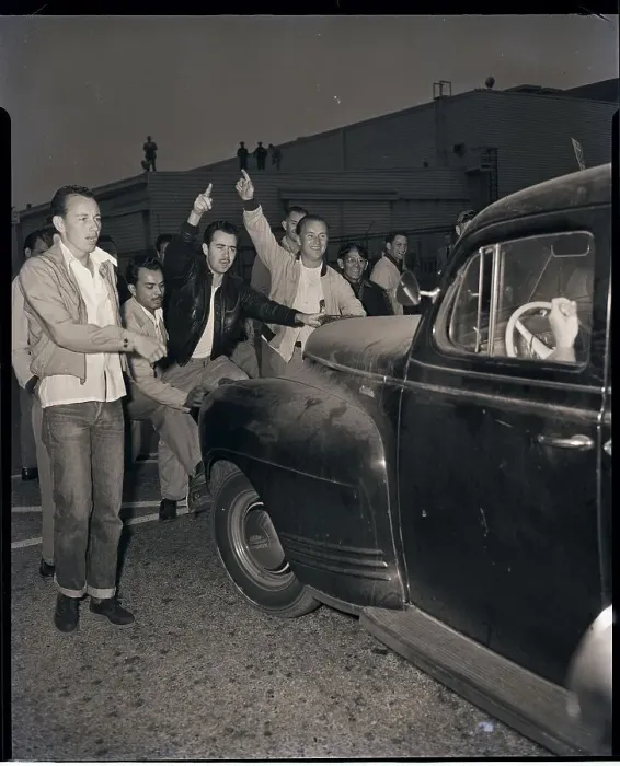Framed Print : Strikers at Plant Entrance Harass Car Framed Print : Strikers at Plant Entrance Harass Car