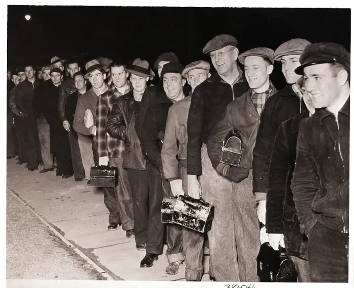 Framed Print : Strikers Wait in Line to Return to Work Framed Print : Strikers Wait in Line to Return to Work