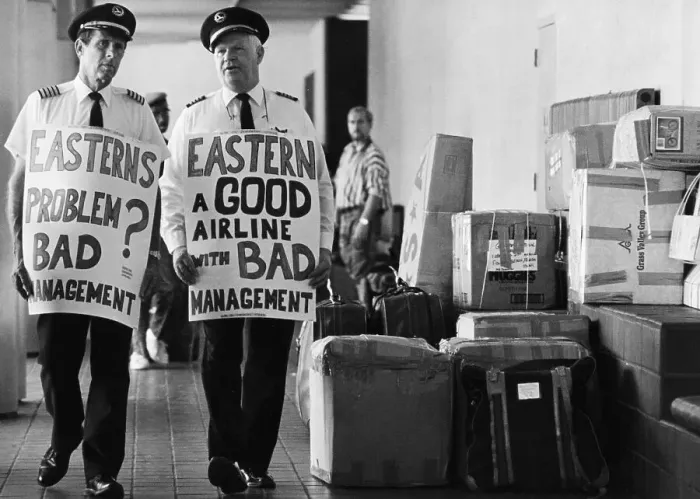 Framed Print : Striking Airline Pilots with Placards Framed Print : Striking Airline Pilots with Placards