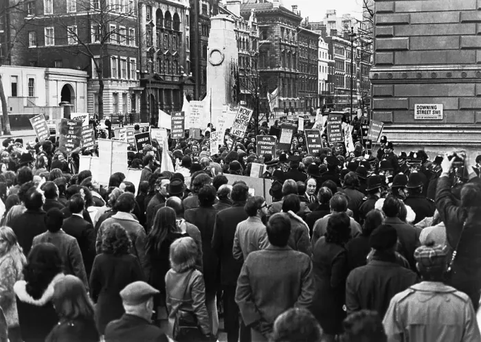 Framed Print : Striking Civil Servants March in Street Framed Print : Striking Civil Servants March in Street