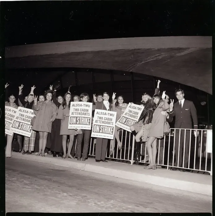 Framed Print : Striking Flight Attendants Give V-Sign Framed Print : Striking Flight Attendants Give V-Sign