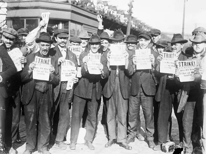 Framed Print : Striking Steelmill Workers Holding Bulletins Framed Print : Striking Steelmill Workers Holding Bulletins