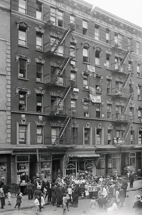 Framed Print : Striking Tenants Outside Their Building