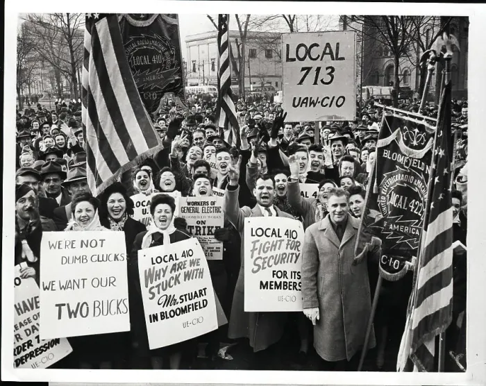 Framed Print : Striking Workers with Signs Stating Demands Framed Print : Striking Workers with Signs Stating Demands