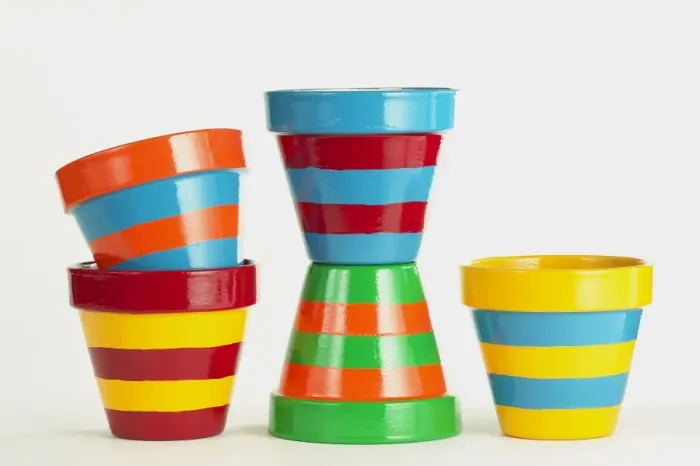 Framed Print : Stripy plant pots Framed Print : Stripy plant pots