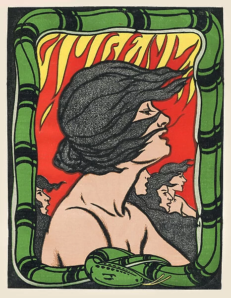 Strong woman with snake art nouveau illustration 1897