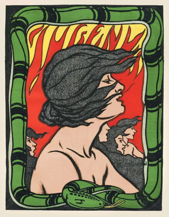Framed Print : Strong woman with snake art nouveau illustration 1897 Framed Print : Strong woman with snake art nouveau illustration 1897