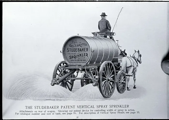 Framed Print : Studebaker Horse-Drawn Sprinkler--1899 Framed Print : Studebaker Horse-Drawn Sprinkler--1899