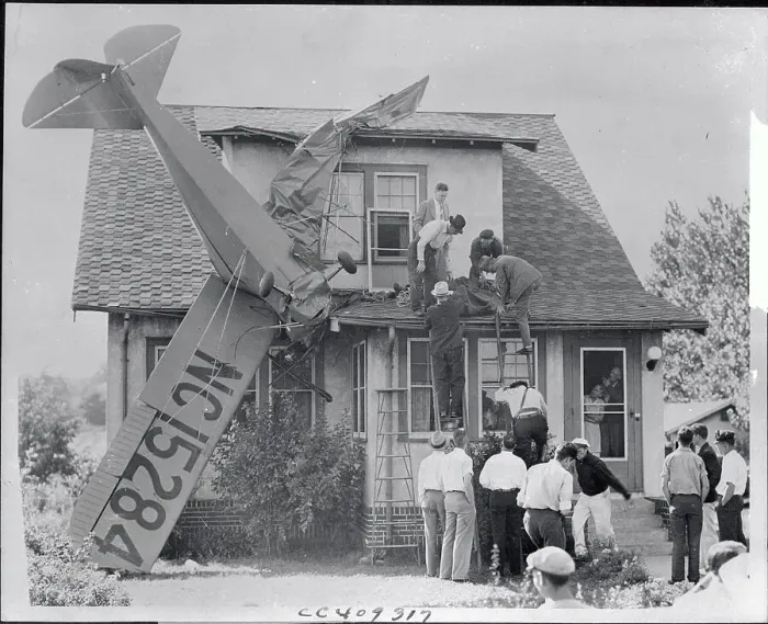 Framed Print : Student Airplane Crashes into House Framed Print : Student Airplane Crashes into House
