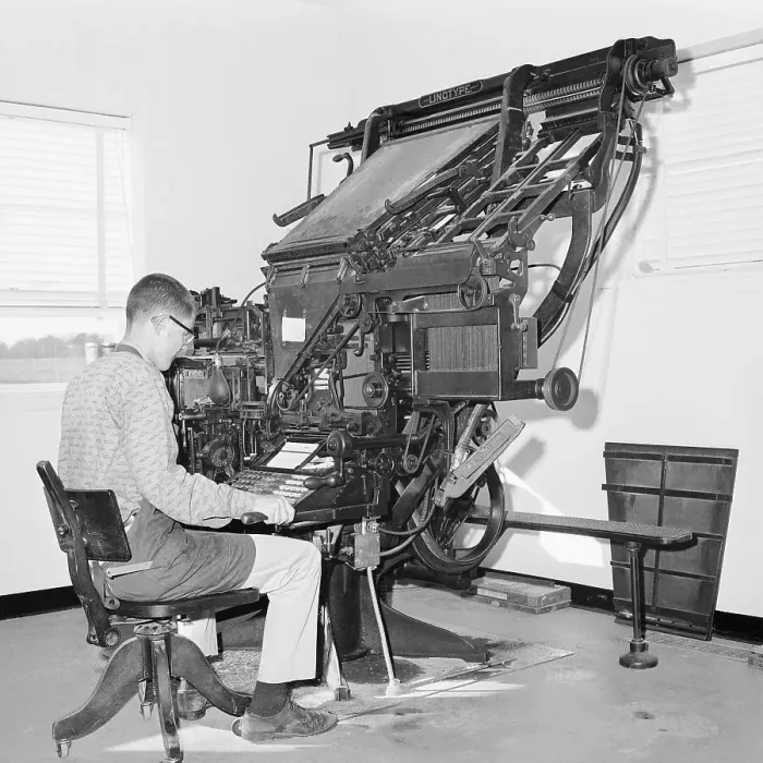 Framed Print : Student Using Linotype Machine Framed Print : Student Using Linotype Machine