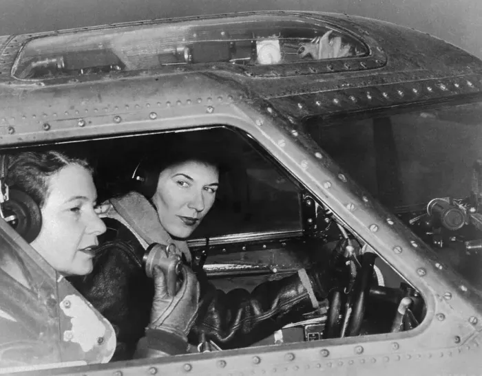 Framed Print : Two Student Women's Air Service Pilots Preparing for Takeoff Framed Print : Two Student Women's Air Service Pilots Preparing for Takeoff