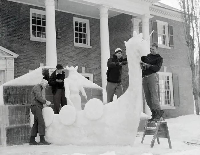 Framed Print : Students Building a Snow Sculpture Framed Print : Students Building a Snow Sculpture