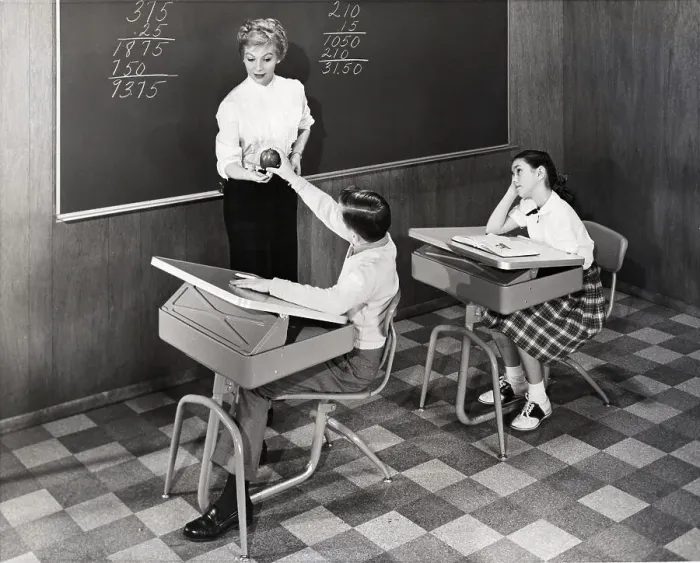 Framed Print : Students In Classroom With New Desks