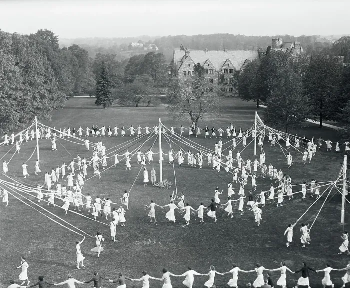 Framed Print : Students Dancing Around Maypole Framed Print : Students Dancing Around Maypole