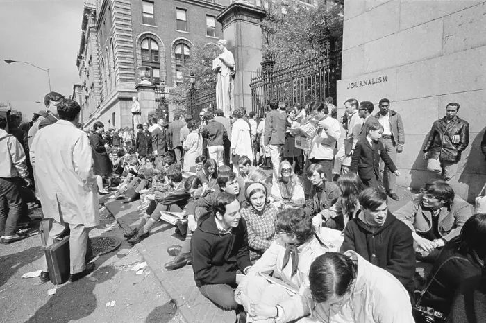 Framed Print : Students Form Barricade Outside Columbia Framed Print : Students Form Barricade Outside Columbia