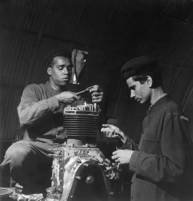 Framed Print : Two Students Learning Engine Maintenance