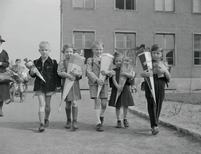Framed Print : Students Leaving First Day with Schultuten Framed Print : Students Leaving First Day with Schultuten