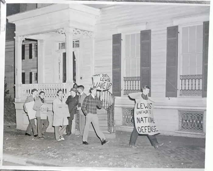 Framed Print : Students Marching with Signs in Front House Framed Print : Students Marching with Signs in Front House