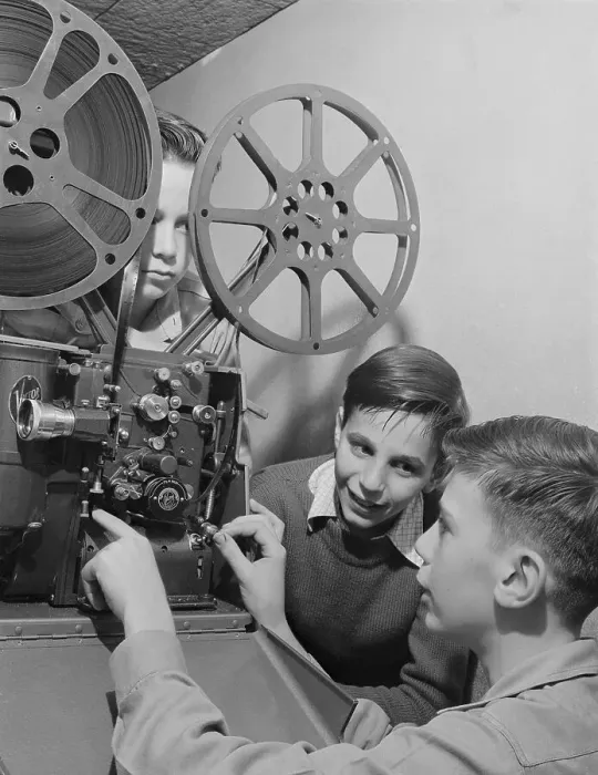 Framed Print : Students Operating Projector Framed Print : Students Operating Projector