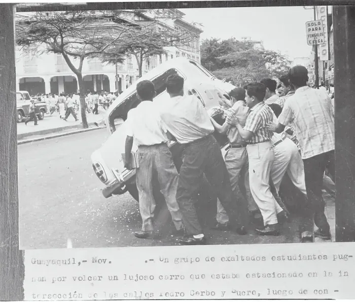 Framed Print : Students Overturning Car Framed Print : Students Overturning Car