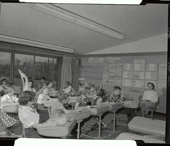Framed Print : Students Raising Hands in Class at Blythe Park School