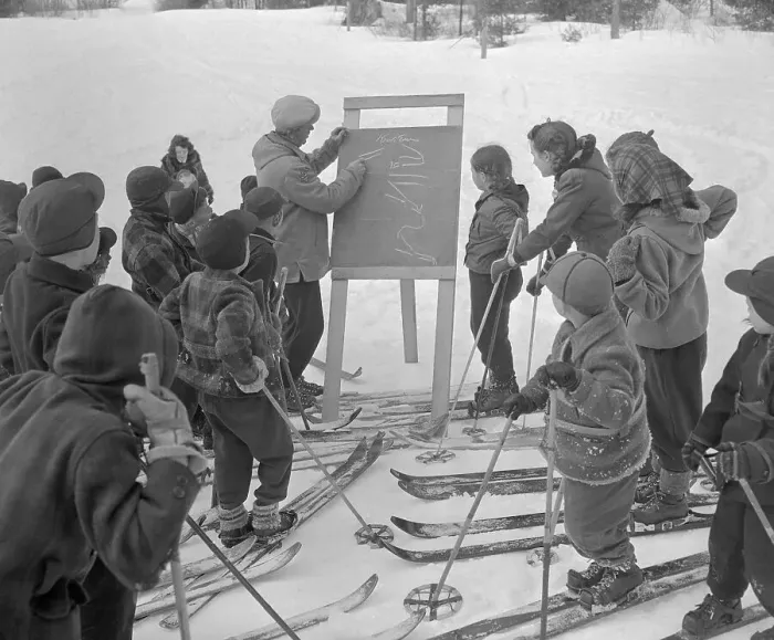 Framed Print : Students Receiving Ski Turn Lesson on Blackboard Framed Print : Students Receiving Ski Turn Lesson on Blackboard