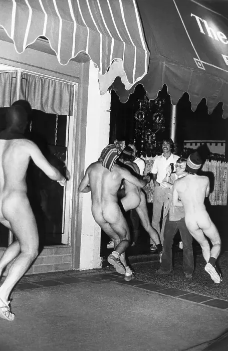 Framed Print : Students Streaking Outside Restaurant, 1974 Framed Print : Students Streaking Outside Restaurant, 1974