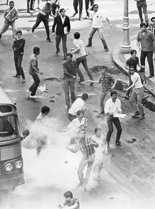 Framed Print : Students in Streets Throwing Rocks Framed Print : Students in Streets Throwing Rocks