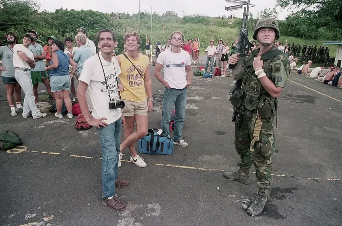 Framed Print : Students Watch for Plane with Soldier