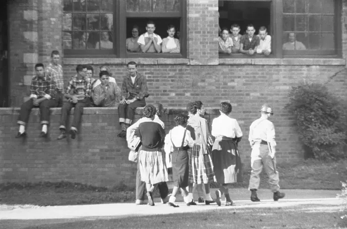 Framed Print : Students Watching African American Students Escorted Framed Print : Students Watching African American Students Escorted