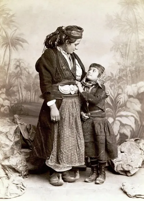 Framed Print : Studio Portrait of Woman and Child in Traditional Greek Dress, 1888, Greece, Historic, digitally restored reproduction from a 19th century original Framed Print : Studio Portrait of Woman and Child in Traditional Greek Dress, 1888, Greece, Historic, digitally restored reproduction from a 19th century original