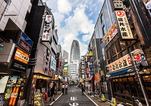 Stunning view of the entertainment district at the foot of the skyscrapers of Shinjuku in