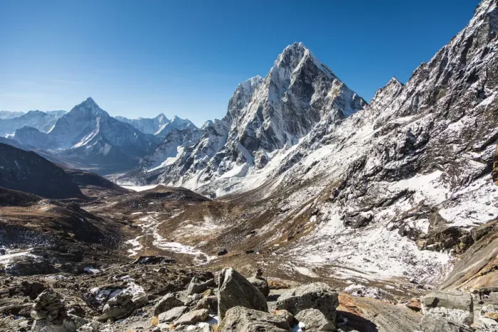 Framed Print : Stunning view over the Himalayas (Cholatse and Ama Dablam peaks) Framed Print : Stunning view over the Himalayas (Cholatse and Ama Dablam peaks)