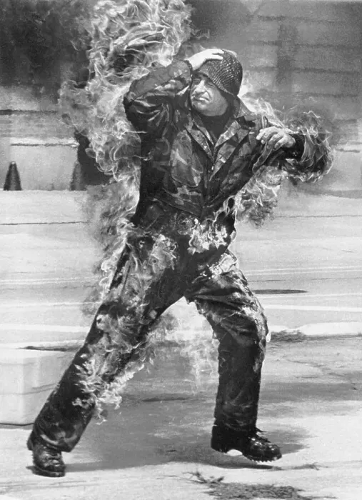 Framed Print : Stuntman On Fire In Hollywood