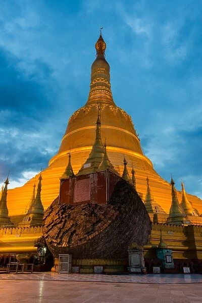 Stupa of Shwemawdaw Paya at dusk, Bago, Myanmar