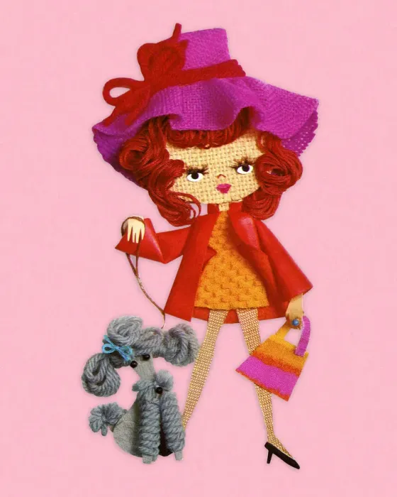 Framed Print : Stylish Lady With a Poodle on a Leash Framed Print : Stylish Lady With a Poodle on a Leash