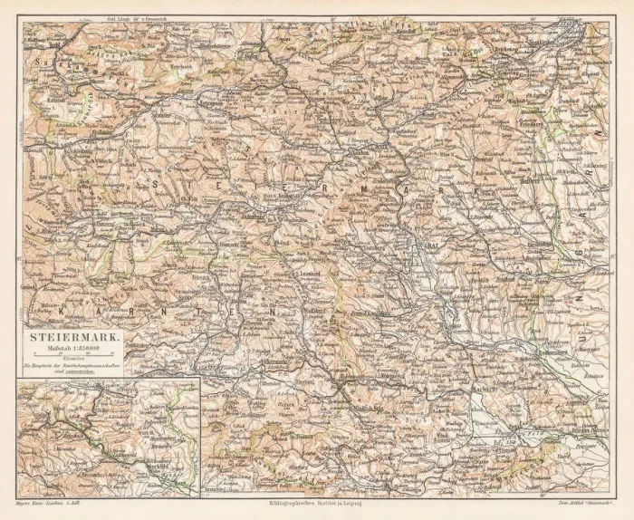 Framed Print : Styria Austria map 1895 Framed Print : Styria Austria map 1895