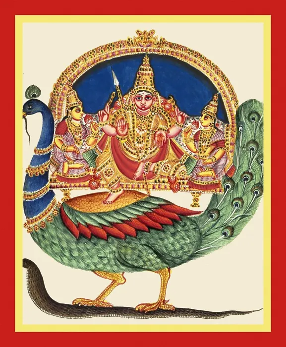 Framed Print : Subrahmanya, Valli and Devasena on the back of a peacock Framed Print : Subrahmanya, Valli and Devasena on the back of a peacock