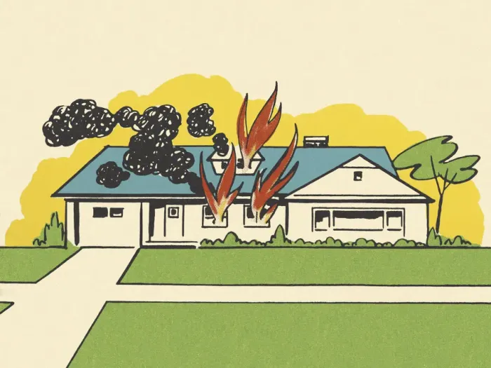 Framed Print : Suburban House on Fire Framed Print : Suburban House on Fire