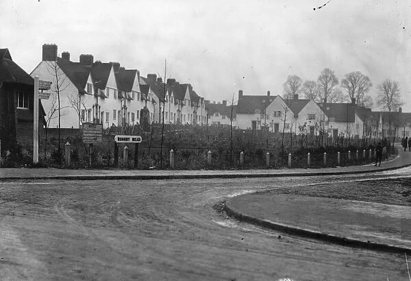 Suburbia. November 1912: A view of Letchworth, Hertfordshire, showing workmens cottages