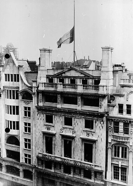 Suffragette Flag at Half Mast Over the Headquarters of the Womens Social and Political Union