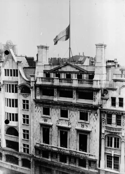 Framed Print : Suffragette Flag at Half Mast Over the Headquarters of the Womens Social and Political Union Framed Print : Suffragette Flag at Half Mast Over the Headquarters of the Womens Social and Political Union