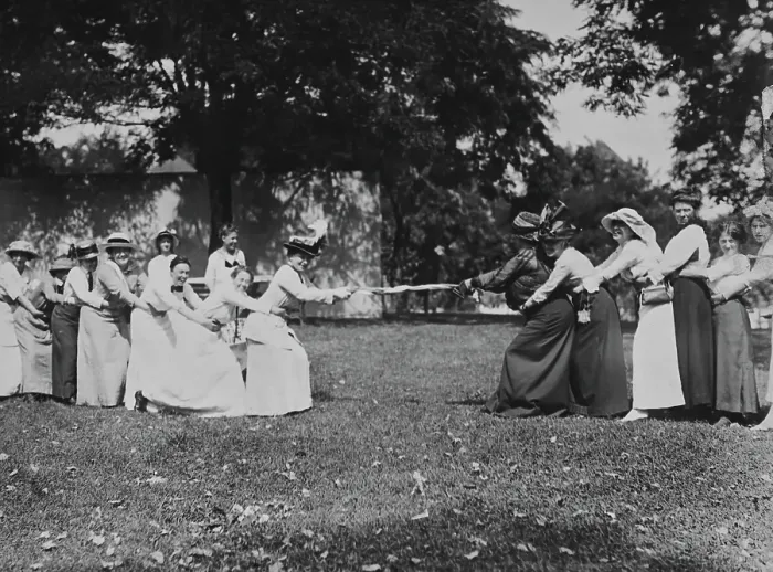 Framed Print : Suffragettes Play Tug of War Framed Print : Suffragettes Play Tug of War