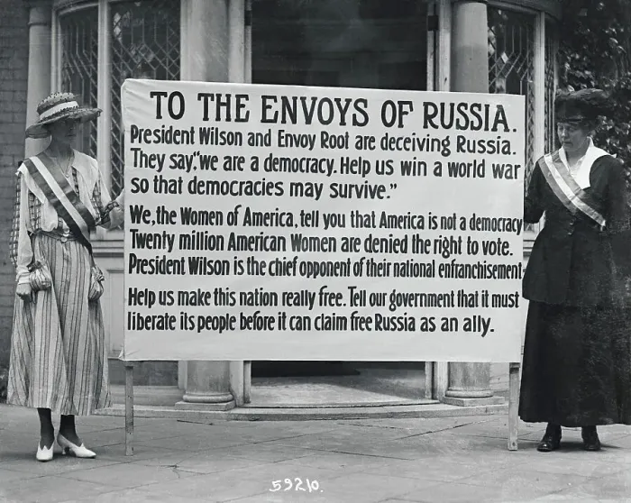 Framed Print : Suffragettes Posing with Banner