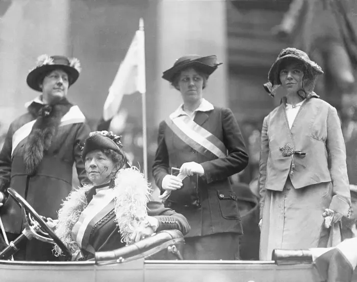 Framed Print : Suffragettes Traveling by Car Framed Print : Suffragettes Traveling by Car